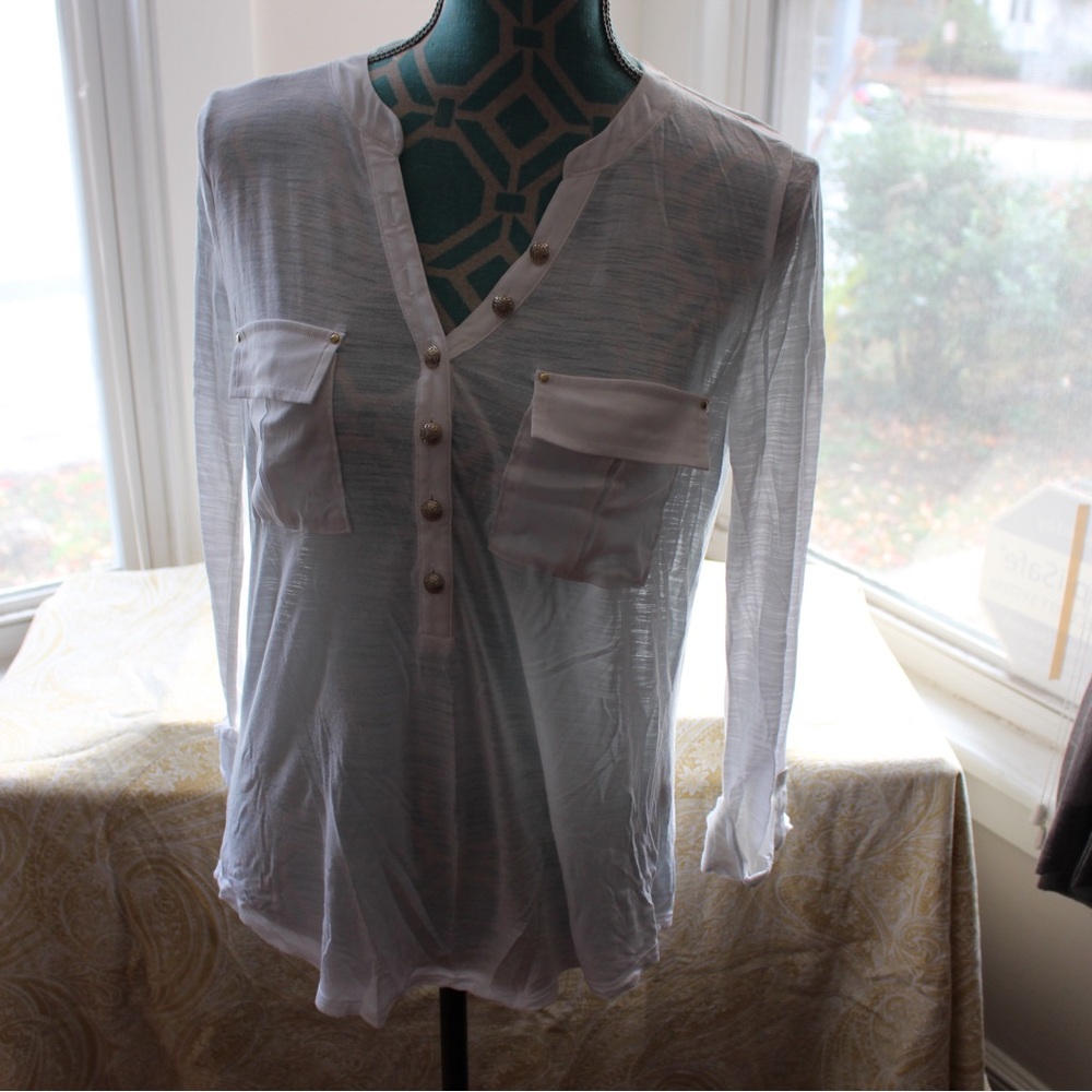 WHBM White blouse with button detailing EUC